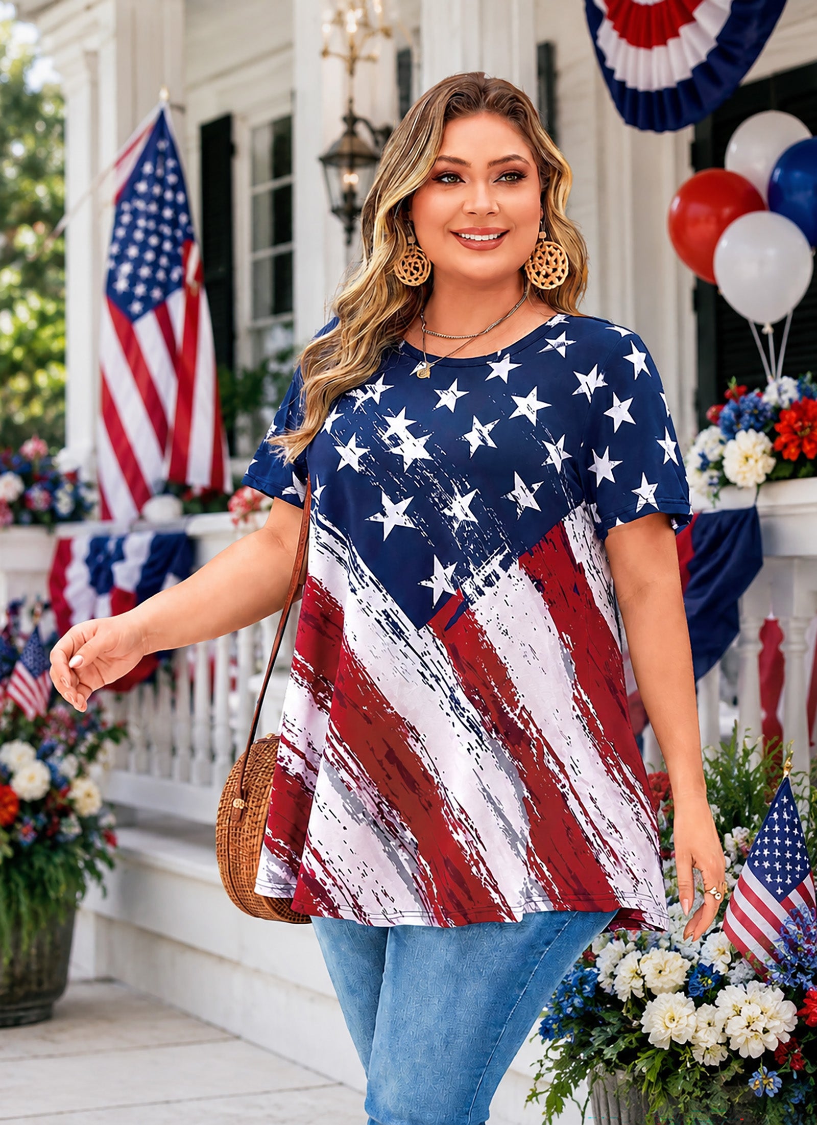Tunic Tops for Women Plus Size Short Sleeve Crew Neck Swing Flare Loose T-Shirt Blouses to Wear with Leggings