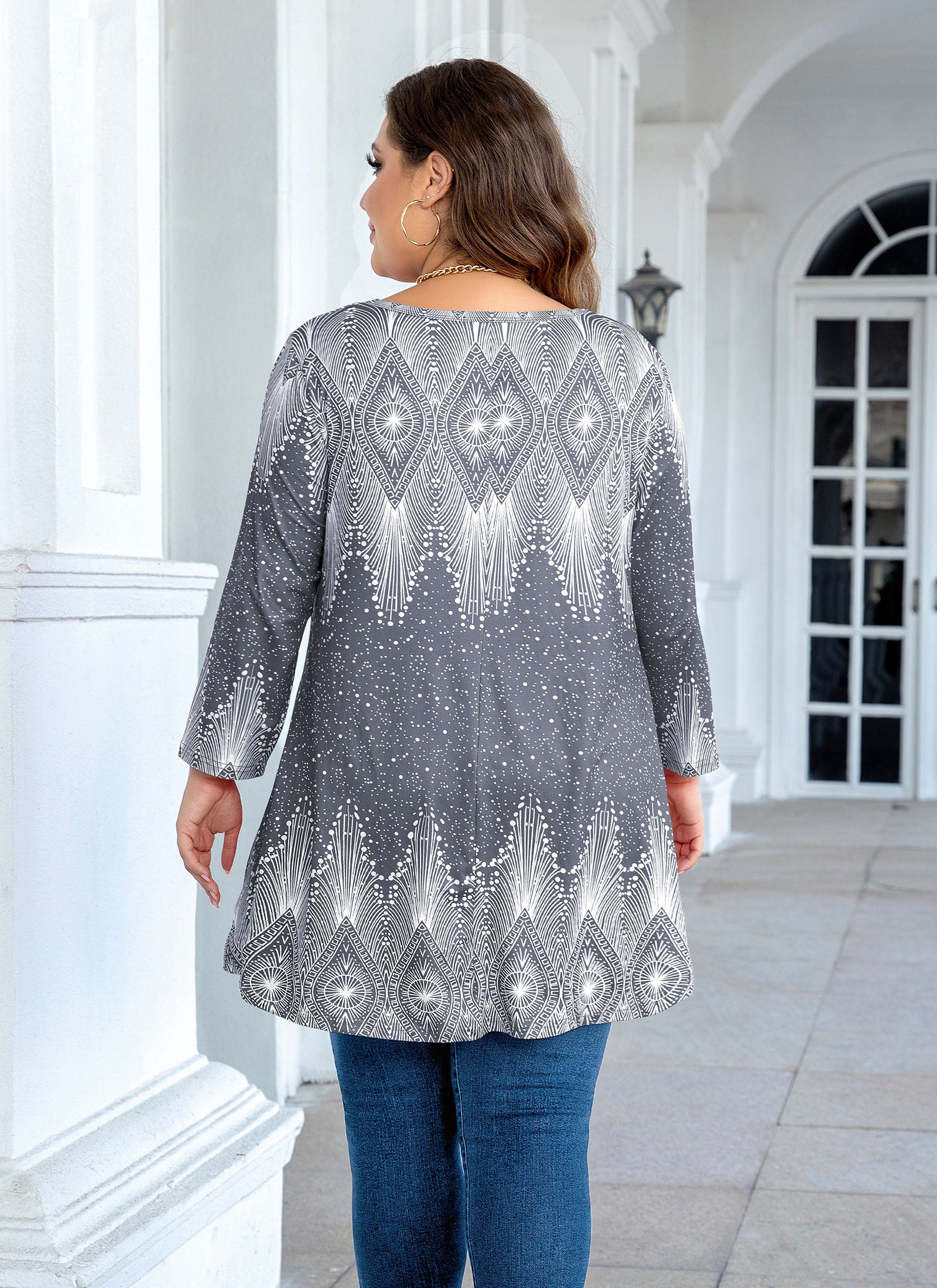 Tunic Tops for Women Plus Size 3/4 Sleeve Crew Neck Swing Flare Loose T-Shirt Blouses to Wear with Leggings