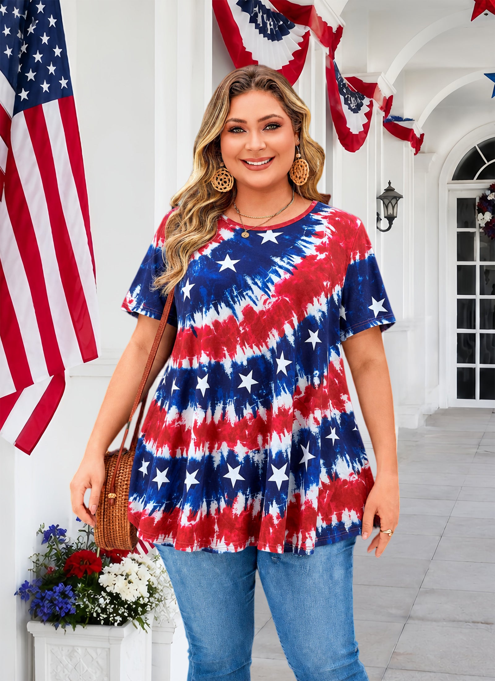Tunic Tops for Women Plus Size Short Sleeve Crew Neck Swing Flare Loose T-Shirt Blouses to Wear with Leggings