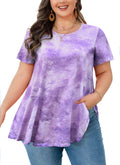 Tunic Tops for Women Plus Size Short Sleeve Crew Neck Swing Flare Loose T-Shirt Blouses to Wear with Leggings