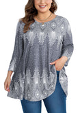 Tunic Tops for Women Plus Size 3/4 Sleeve Crew Neck Swing Flare Loose T-Shirt Blouses to Wear with Leggings