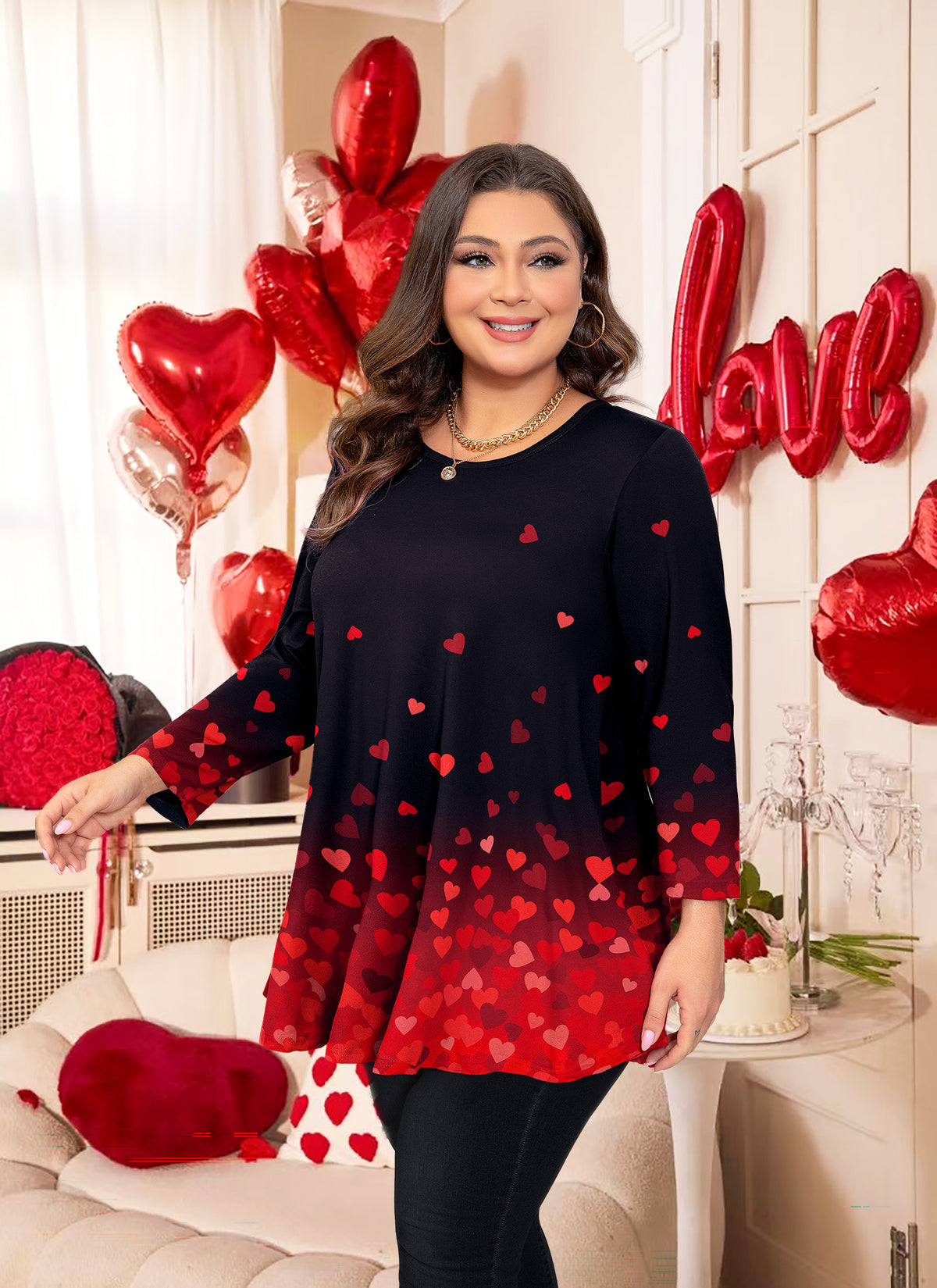 Womens Tunic Tops Plus Size 3/4 Sleeve Swing Flowy Blouses