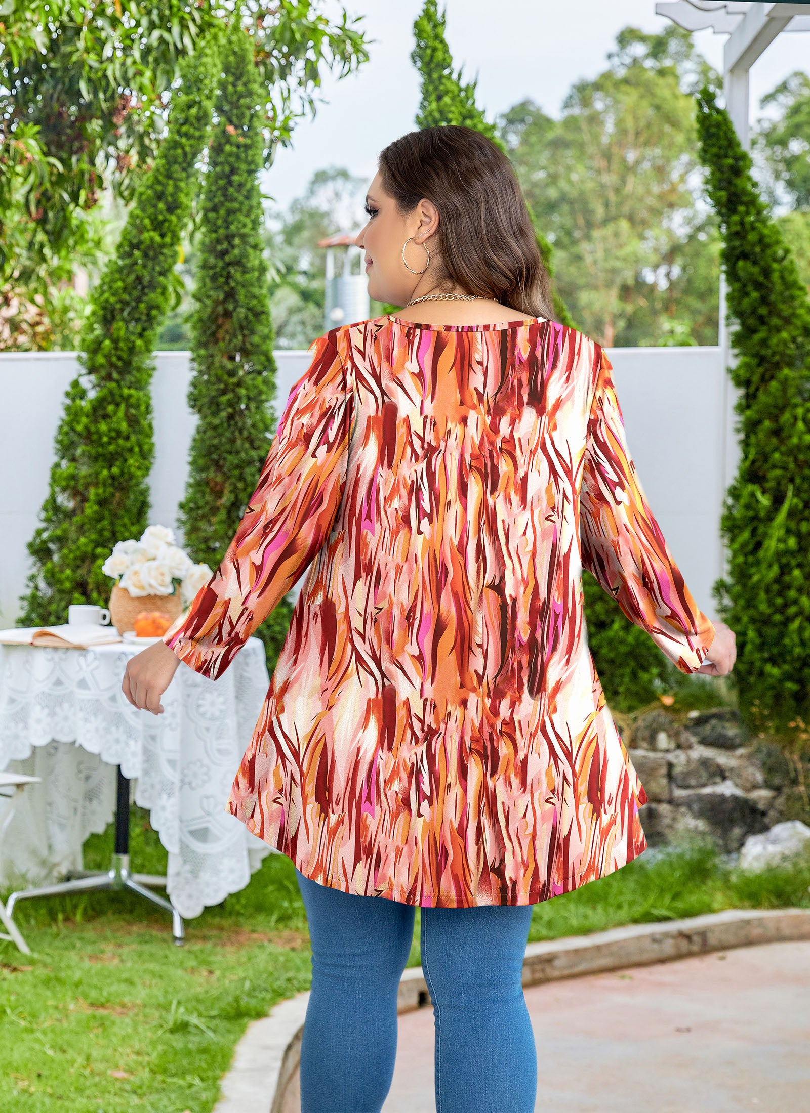 Tunic Tops for Women Plus Size 3/4 Sleeve Crew Neck Swing Flare Loose T-Shirt Blouses to Wear with Leggings