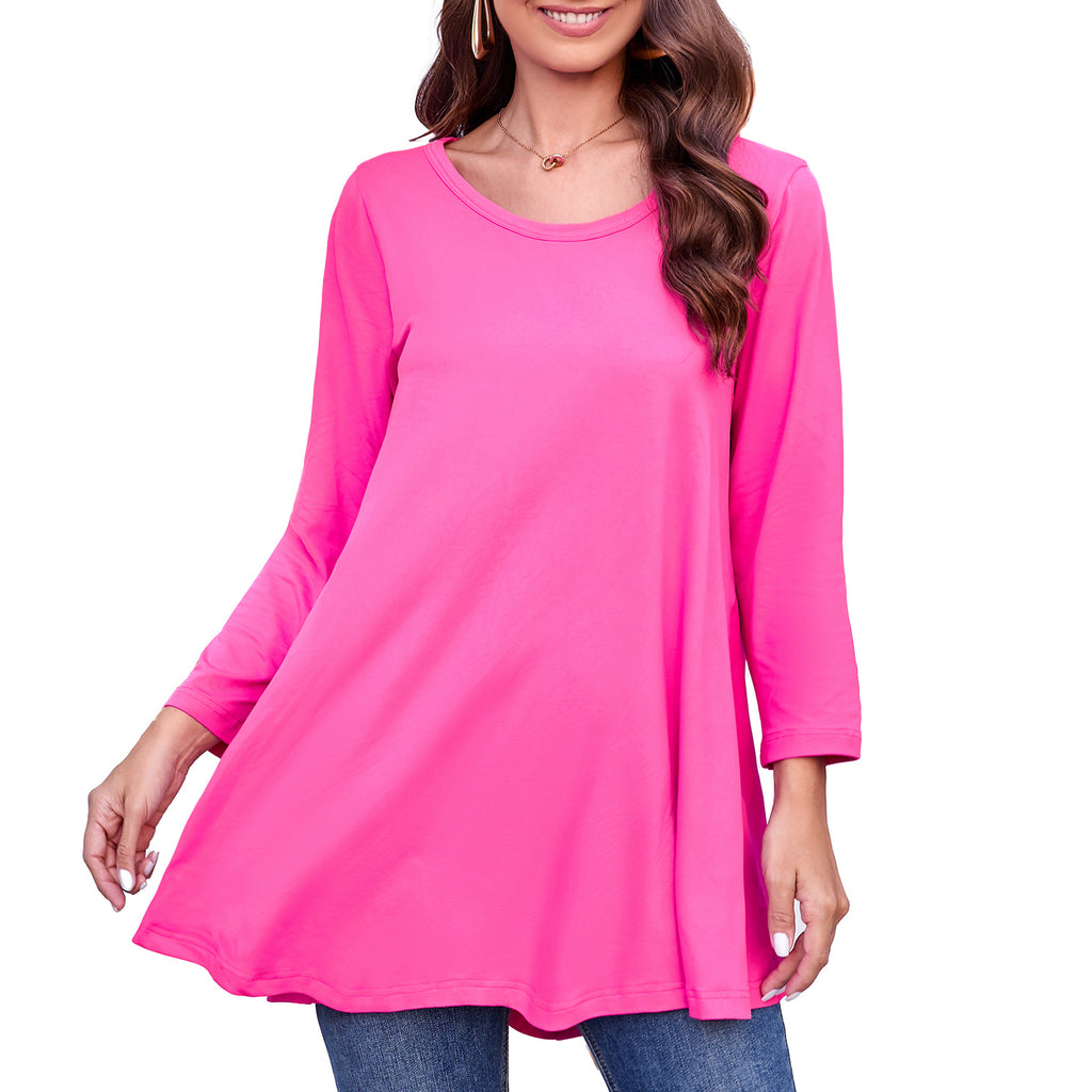 Tunic Tops for Women Plus Size 3/4 Sleeve Crew Neck Swing Flare Loose T-Shirt Blouses to Wear with Leggings
