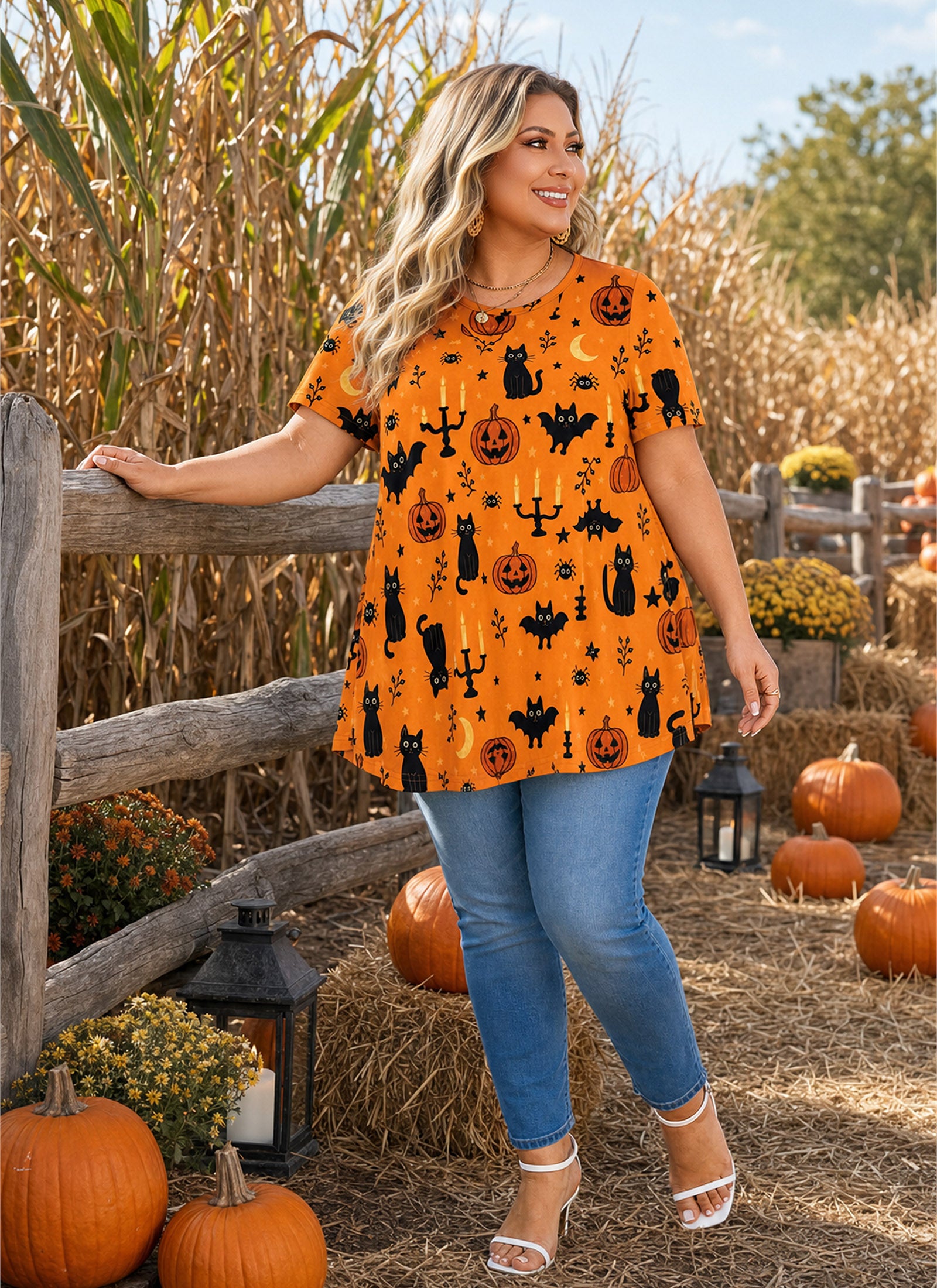 Tunic Tops for Women Plus Size Short Sleeve Crew Neck Swing Flare Loose T-Shirt Blouses to Wear with Leggings