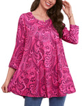 Tunic Tops for Women Plus Size 3/4 Sleeve Crew Neck Swing Flare Loose T-Shirt Blouses to Wear with Leggings