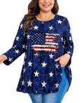 Women's Plus Size American Flag Swing Tunic Top | 3/4 Sleeve