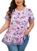 Tunic Tops for Women Plus Size Short Sleeve Crew Neck Swing Flare Loose T-Shirt Blouses to Wear with Leggings