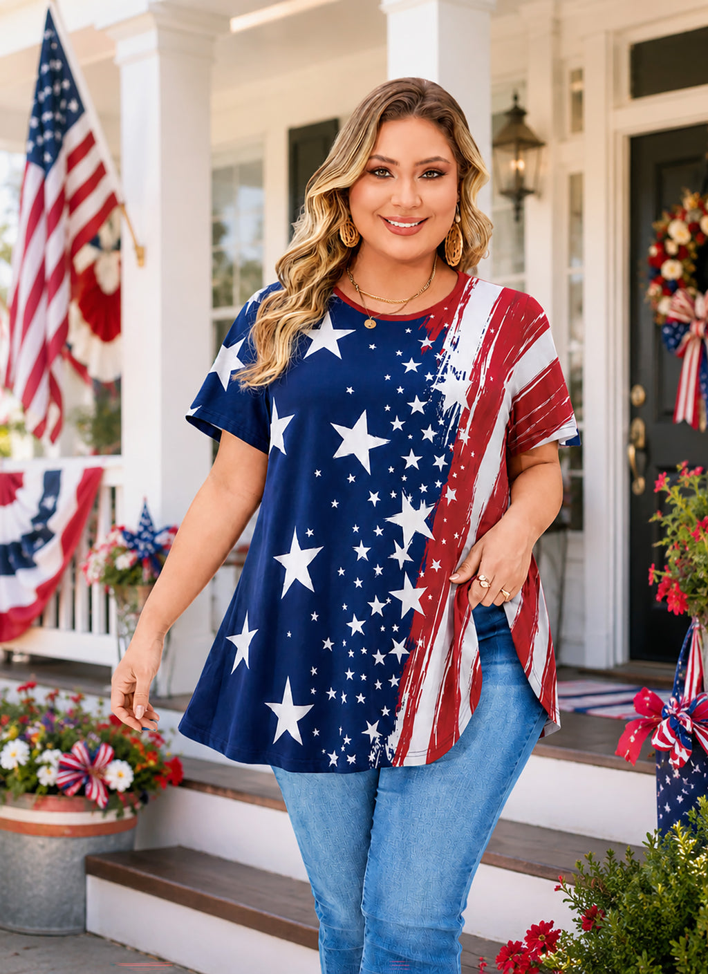Womens Plus Size Tops Short Sleeve Swing Flare Flowy Tunic Loose Fit Summer Casual Blouses to Wear with Leggings