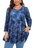 Womens Tunic Tops 3/4 Sleeve Plus Size Crew Neck Swing Flare Loose Fit T-Shirt Blouses to Wear with Leggings
