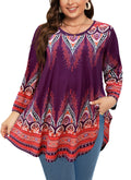 Womens Tunic 3/4 Sleeve Plus Size Tops Crew Neck Swing Flowy Loose Fit T-Shirt Blouses to Wear with Leggings