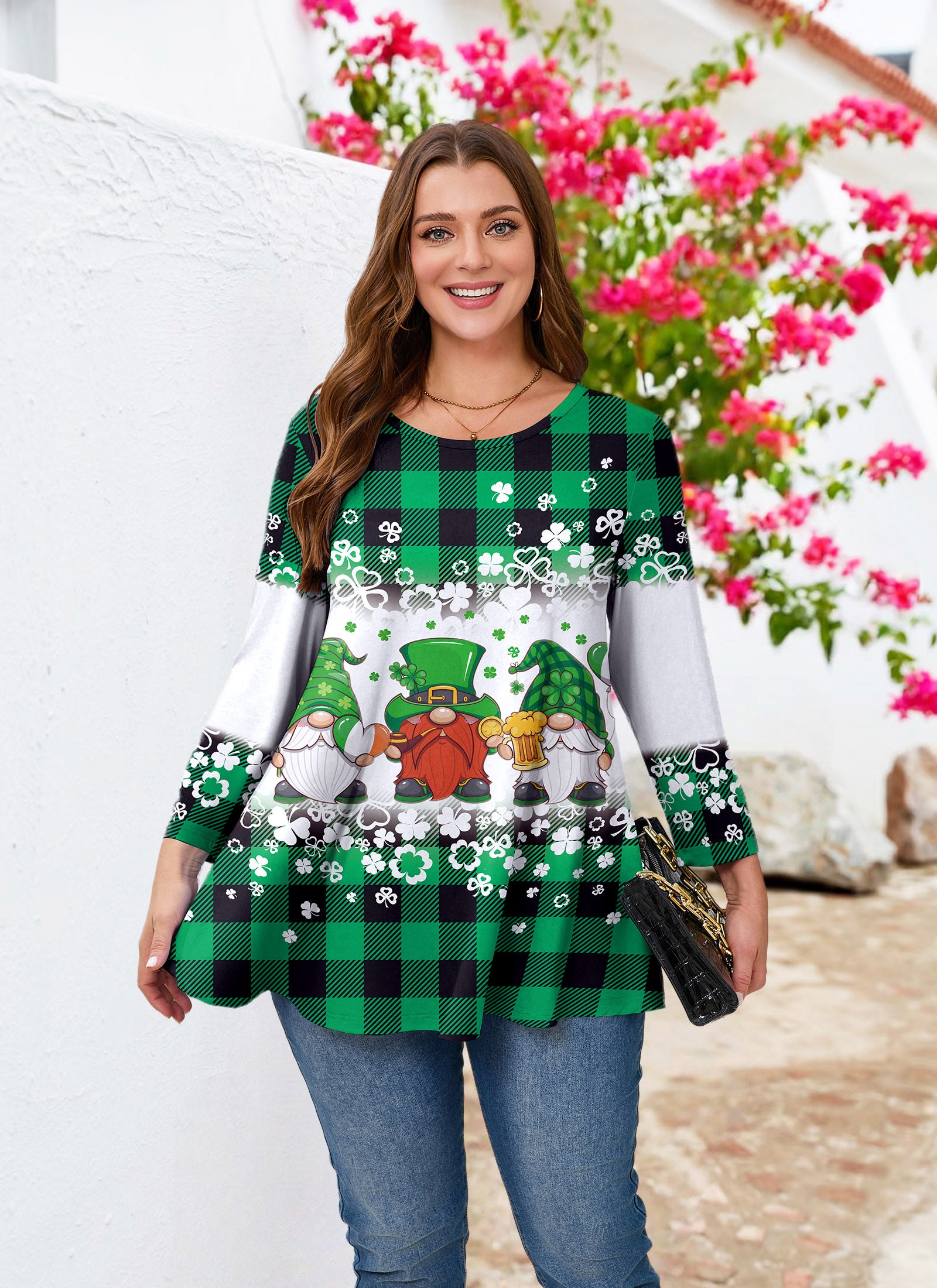 Women's Plus Size Swing Tunic Top | 3/4 Sleeve Flowy Blouse