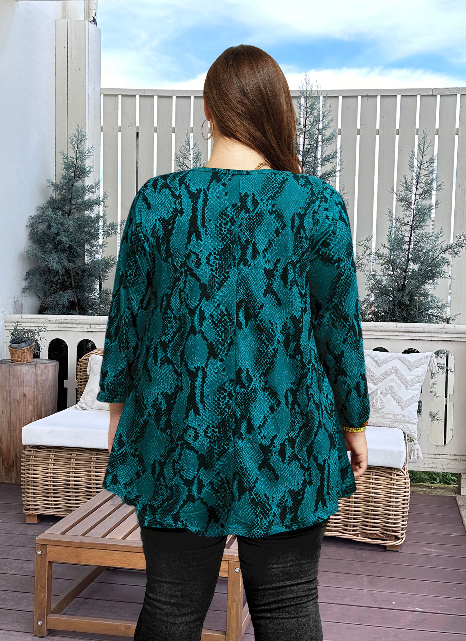 Tunic Tops for Women Plus Size 3/4 Sleeve Crew Neck Swing Flare Loose T-Shirt Blouses to Wear with Leggings