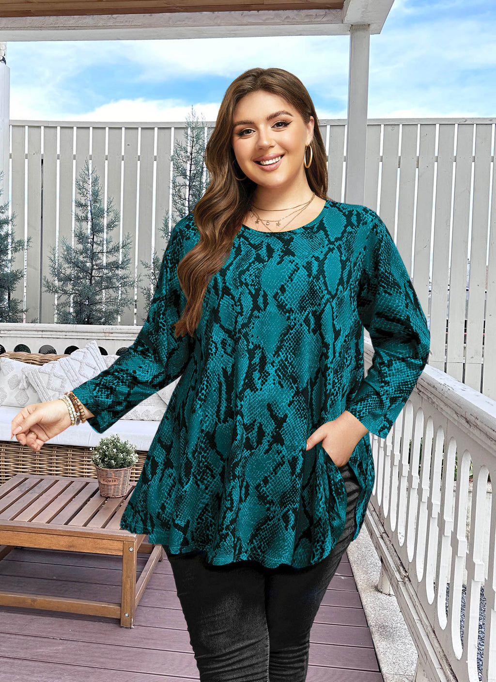 Tunic Tops for Women Plus Size 3/4 Sleeve Crew Neck Swing Flare Loose T-Shirt Blouses to Wear with Leggings