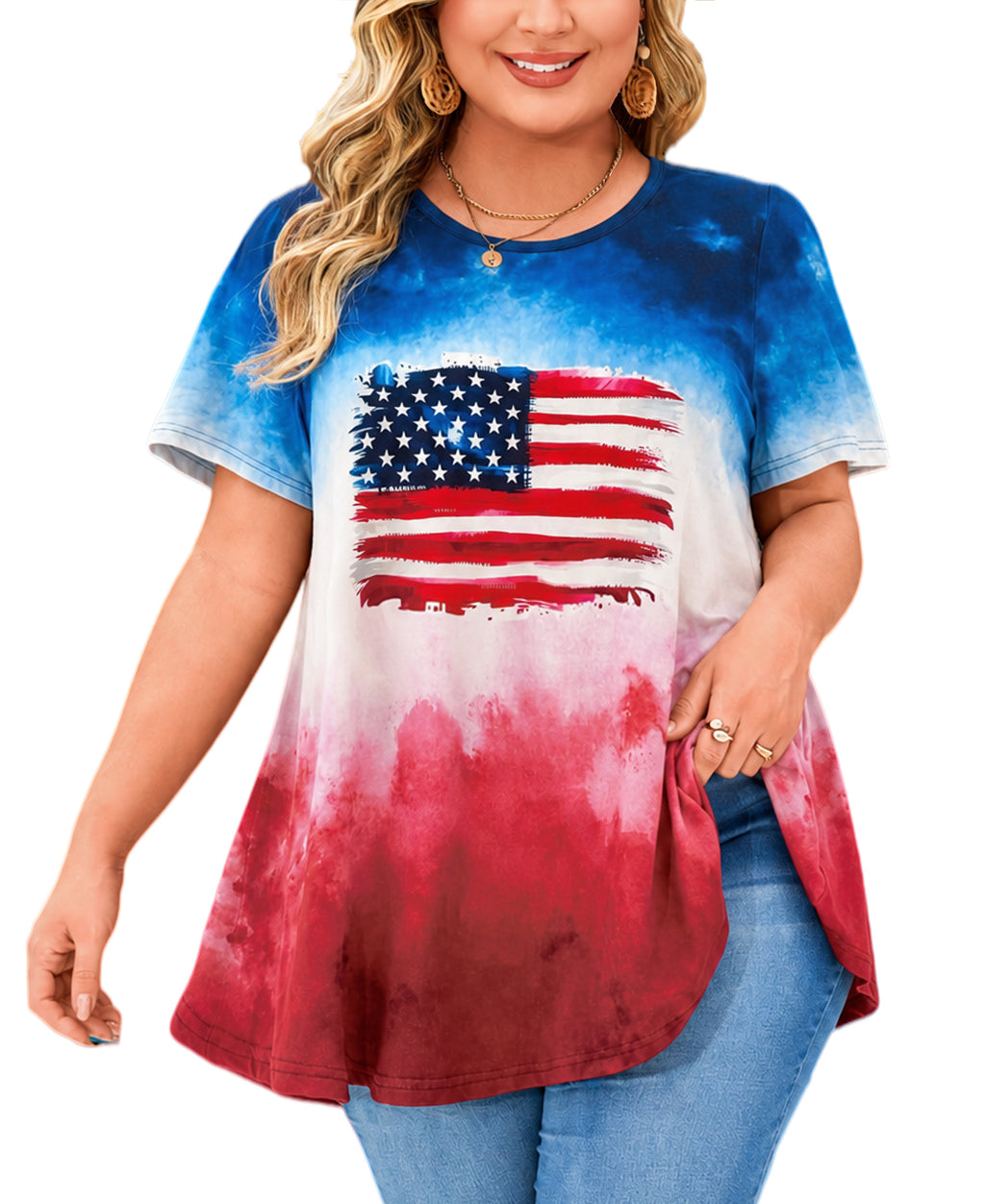 Womens Plus Size Tops Short Sleeve Swing Flare Flowy Tunic Loose Fit Summer Casual Blouses to Wear with Leggings