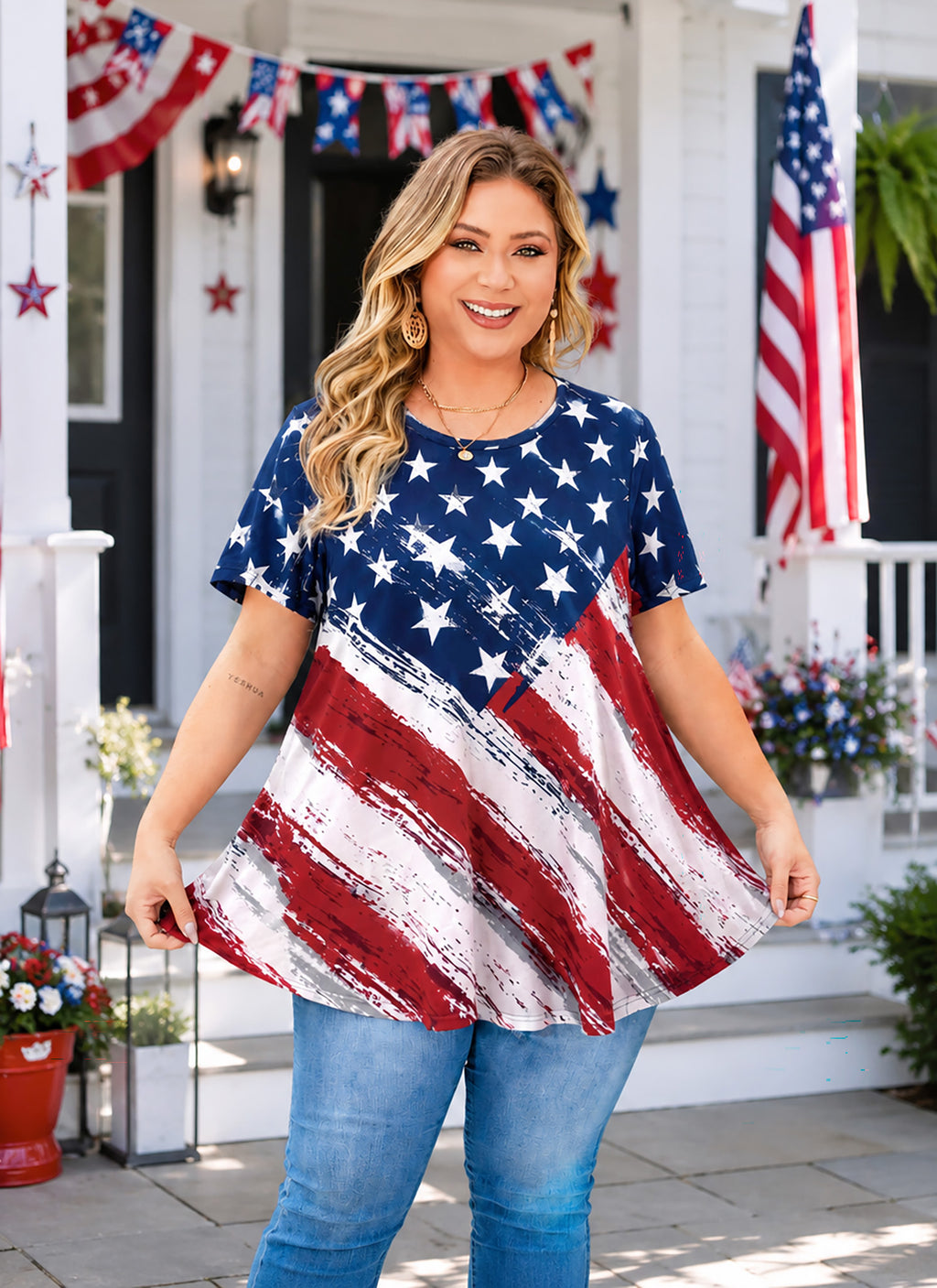 Tunic Tops for Women Plus Size Short Sleeve Crew Neck Swing Flare Loose T-Shirt Blouses to Wear with Leggings