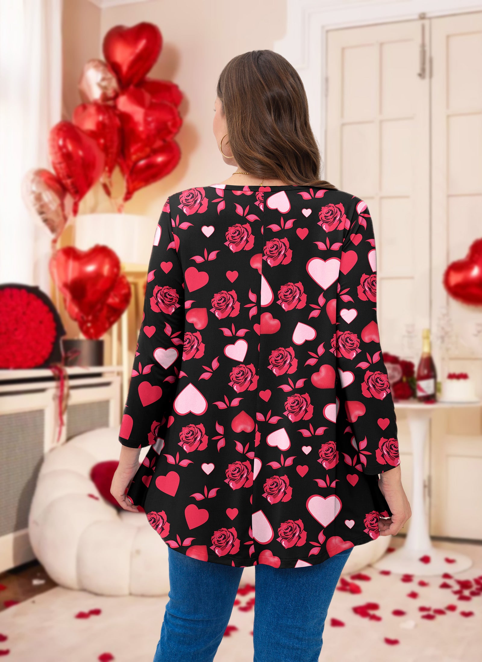 Womens Tunic Tops 3/4 Sleeve Plus Size Crew Neck Swing Flare Loose Fit T-Shirt Blouses to Wear with Leggings