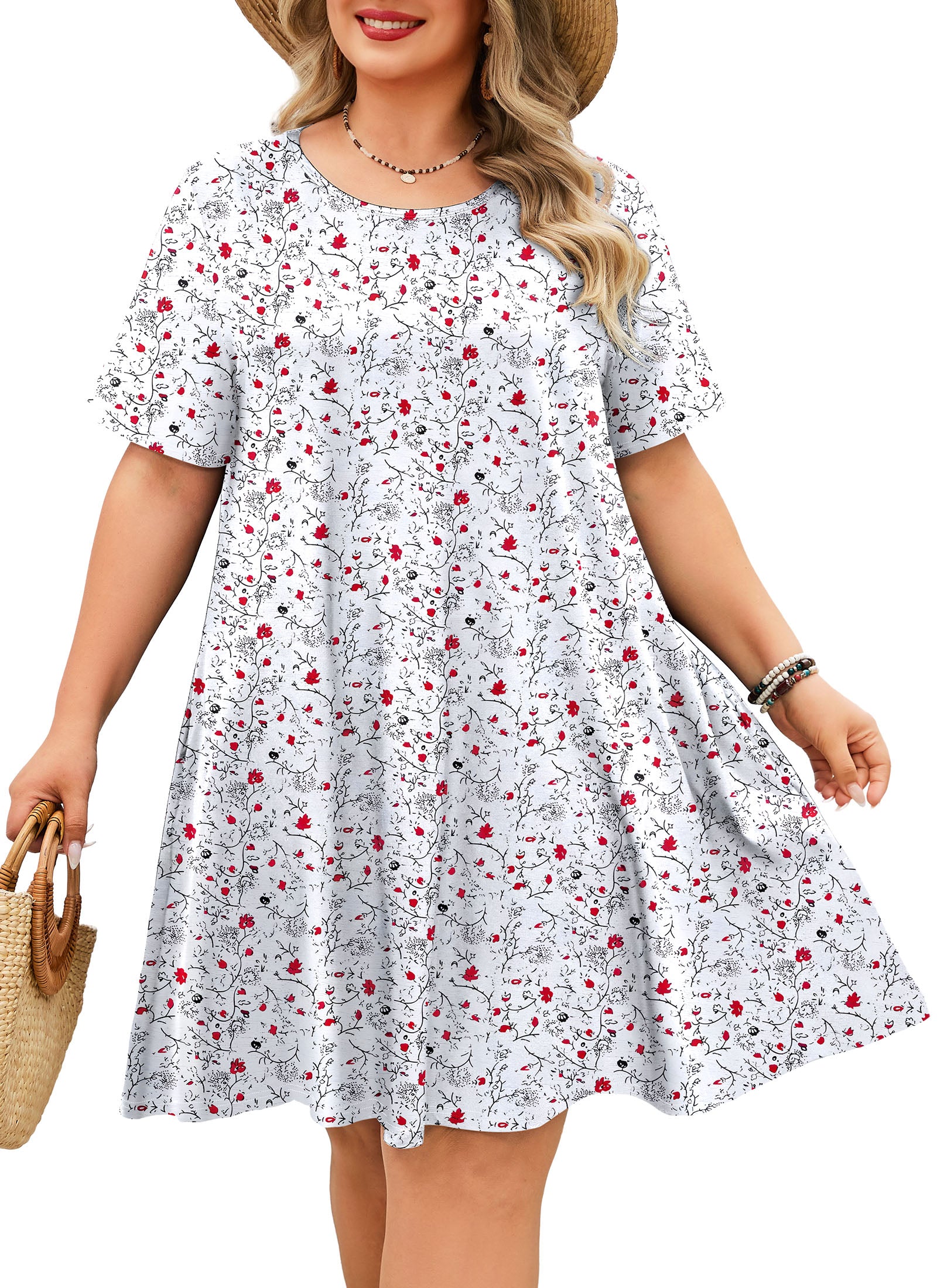 Women's Casual T-Shirt Dress Plus Size Summer Short Sleeve Crewneck Swing Dresses Beach Vacation