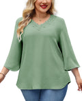 Womens Plus Size Blouses Dressy Casual 3/4 Sleeve Elegant V Neck Floral Trim Ladies Tunics Tops