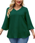 Womens Plus Size Blouses Dressy Casual 3/4 Sleeve Elegant V Neck Floral Trim Ladies Tunics Tops