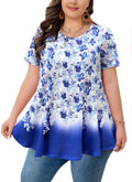 Tunic Tops for Women Plus Size Short Sleeve Crew Neck Swing Flare Loose T-Shirt Blouses to Wear with Leggings