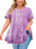 Womens Plus Size Tops Short Sleeve Swing Flare Flowy Tunic Loose Fit Summer Casual Blouses to Wear with Leggings