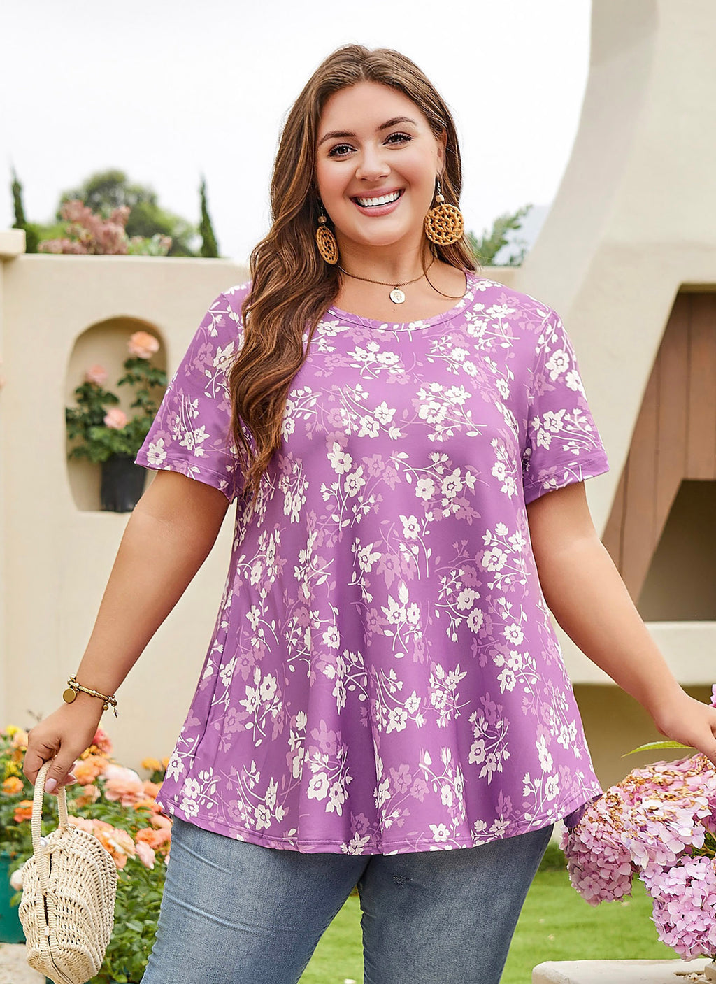 Womens Plus Size Tops Short Sleeve Swing Flare Flowy Tunic Loose Fit Summer Casual Blouses to Wear with Leggings