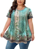 Tunic Tops for Women Plus Size Short Sleeve Crew Neck Swing Flare Loose T-Shirt Blouses to Wear with Leggings