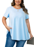 Tunic Tops for Women Plus Size Short Sleeve Crew Neck Swing Flare Loose T-Shirt Blouses to Wear with Leggings