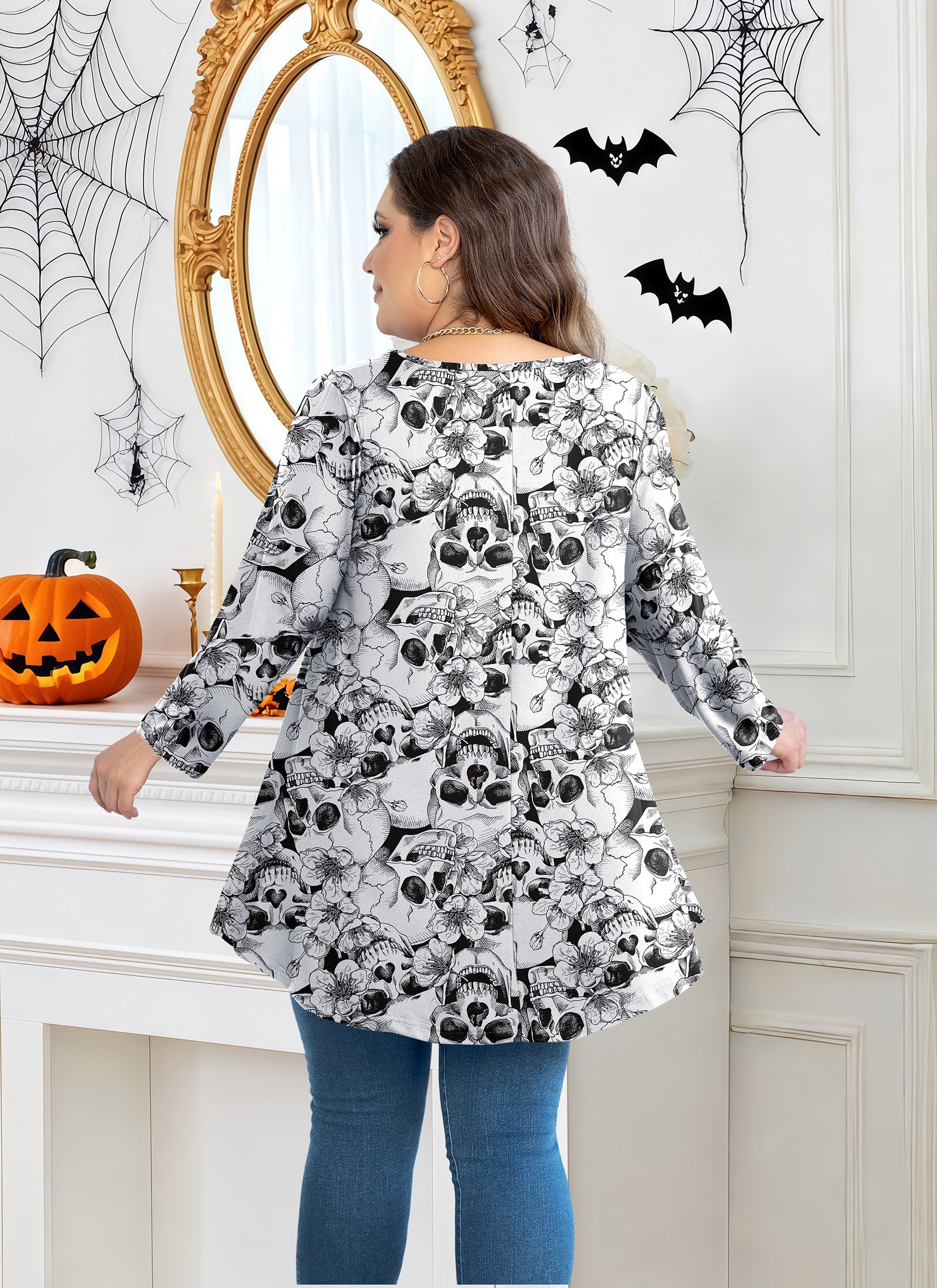 Womens Tunic Tops 3/4 Sleeve Plus Size Crew Neck Swing Flare Loose Fit T-Shirt Blouses to Wear with Leggings