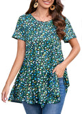 Tunic Tops for Women Plus Size Short Sleeve Crew Neck Swing Flare Loose T-Shirt Blouses to Wear with Leggings