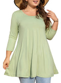 Womens Tunic Tops 3/4 Sleeve Plus Size Crew Neck Swing Flare Loose Fit T-Shirt Blouses to Wear with Leggings