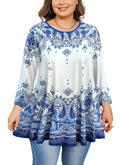 Womens Tunic 3/4 Sleeve Plus Size Tops Crew Neck Swing Flowy Loose Fit T-Shirt Blouses to Wear with Leggings