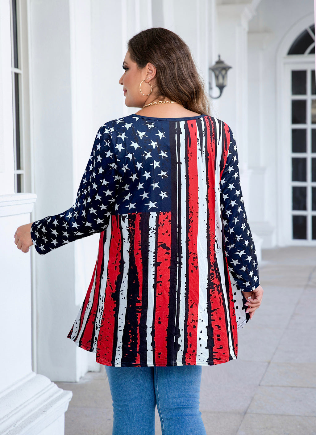 Womens Tunic Tops 3/4 Sleeve Plus Size Crew Neck Swing Flare Loose Fit T-Shirt Blouses to Wear with Leggings