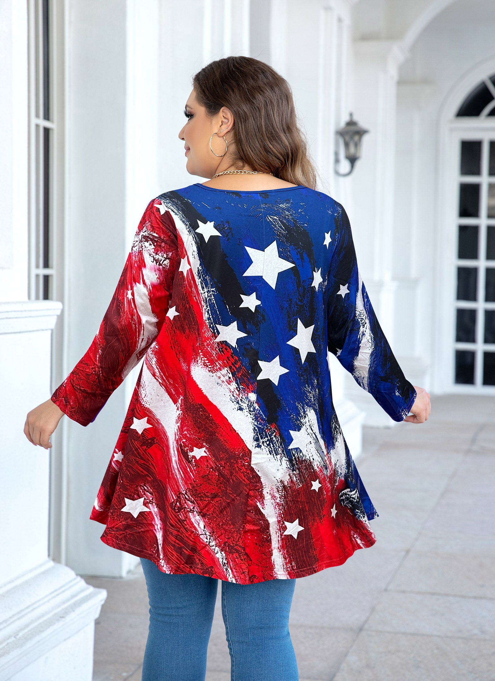 Womens Tunic 3/4 Sleeve Plus Size Tops Crew Neck Swing Flowy Loose Fit T-Shirt Blouses to Wear with Leggings