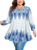Tunic Tops for Women Plus Size 3/4 Sleeve Crew Neck Swing Flare Loose T-Shirt Blouses to Wear with Leggings