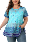 Tunic Tops for Women Plus Size Short Sleeve Crew Neck Swing Flare Loose T-Shirt Blouses to Wear with Leggings